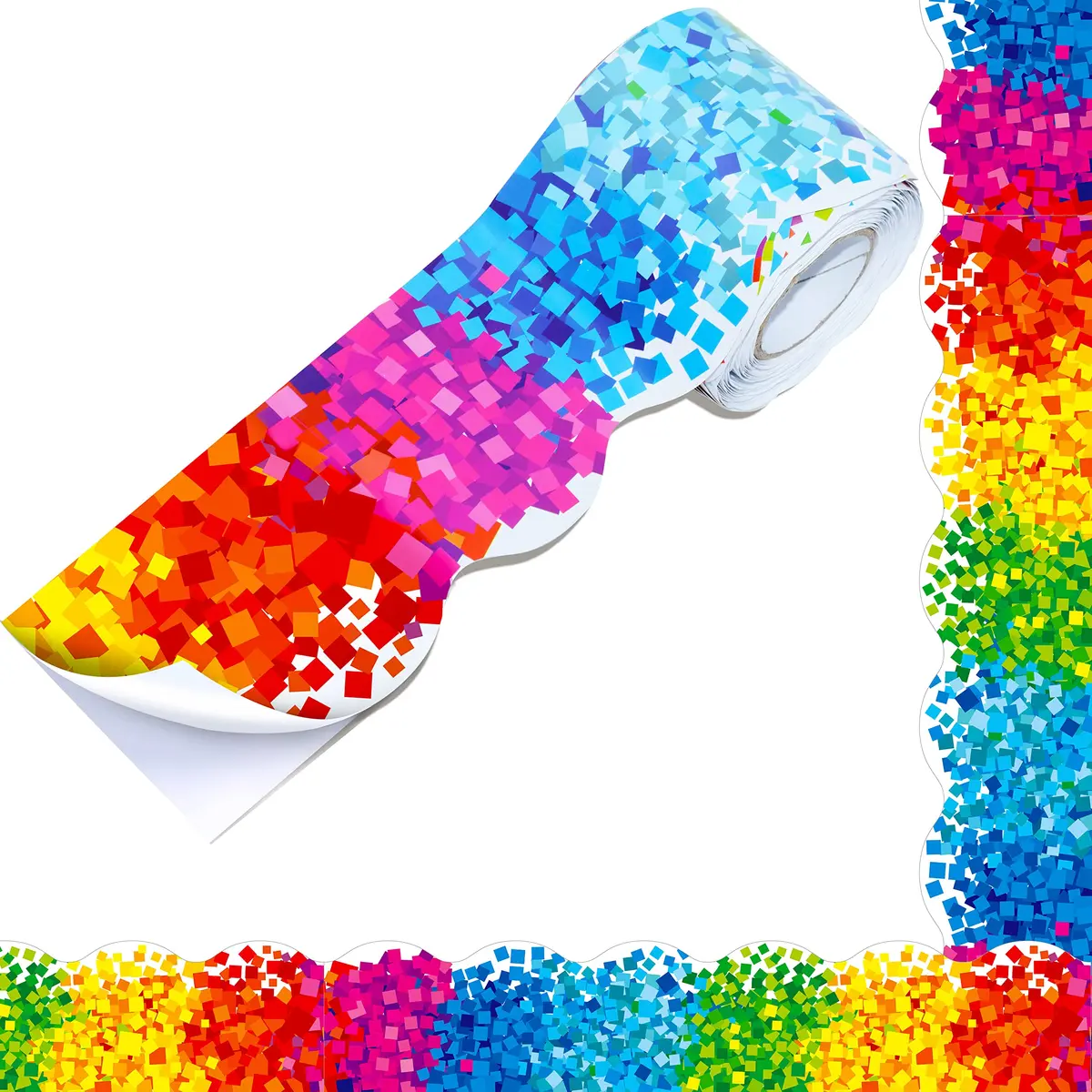 ERKE 60 Feet Bulletin Board Borders | Self Adhesive Confetti Scalloped Rolled Border for Classroom & Office - main product image