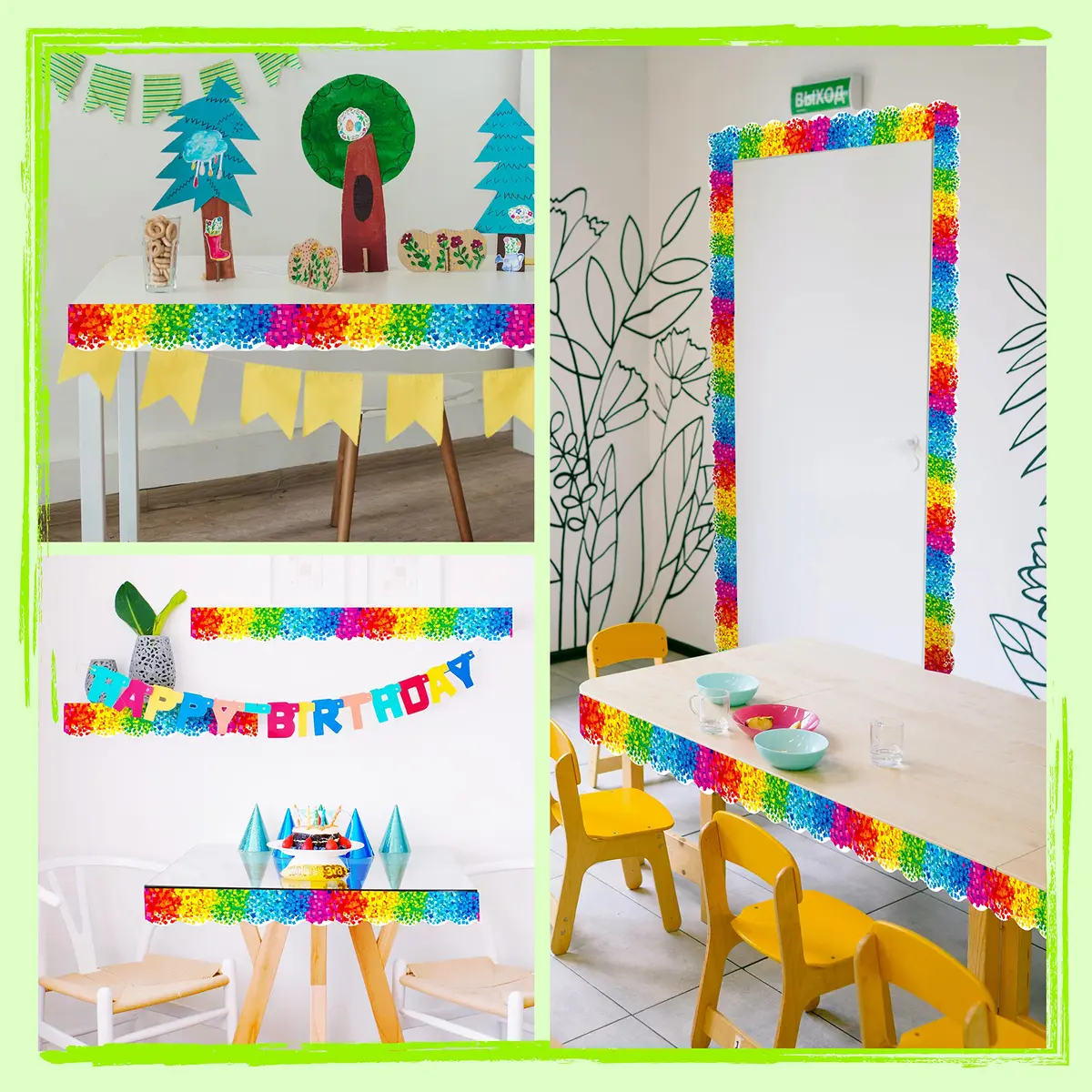 ERKE 60 Feet Bulletin Board Borders | Self Adhesive Confetti Scalloped Rolled Border for Classroom & Office - view 7
