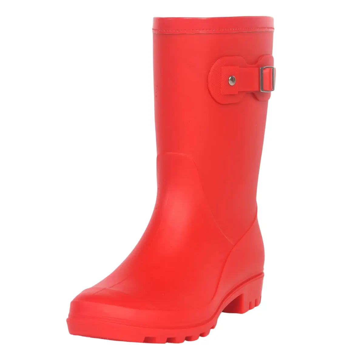 Fubotao Women's Mid Calf Rain Boots Red | Waterproof Fashion Garden Shoes with Buckle & Comfortable Insole - main product image