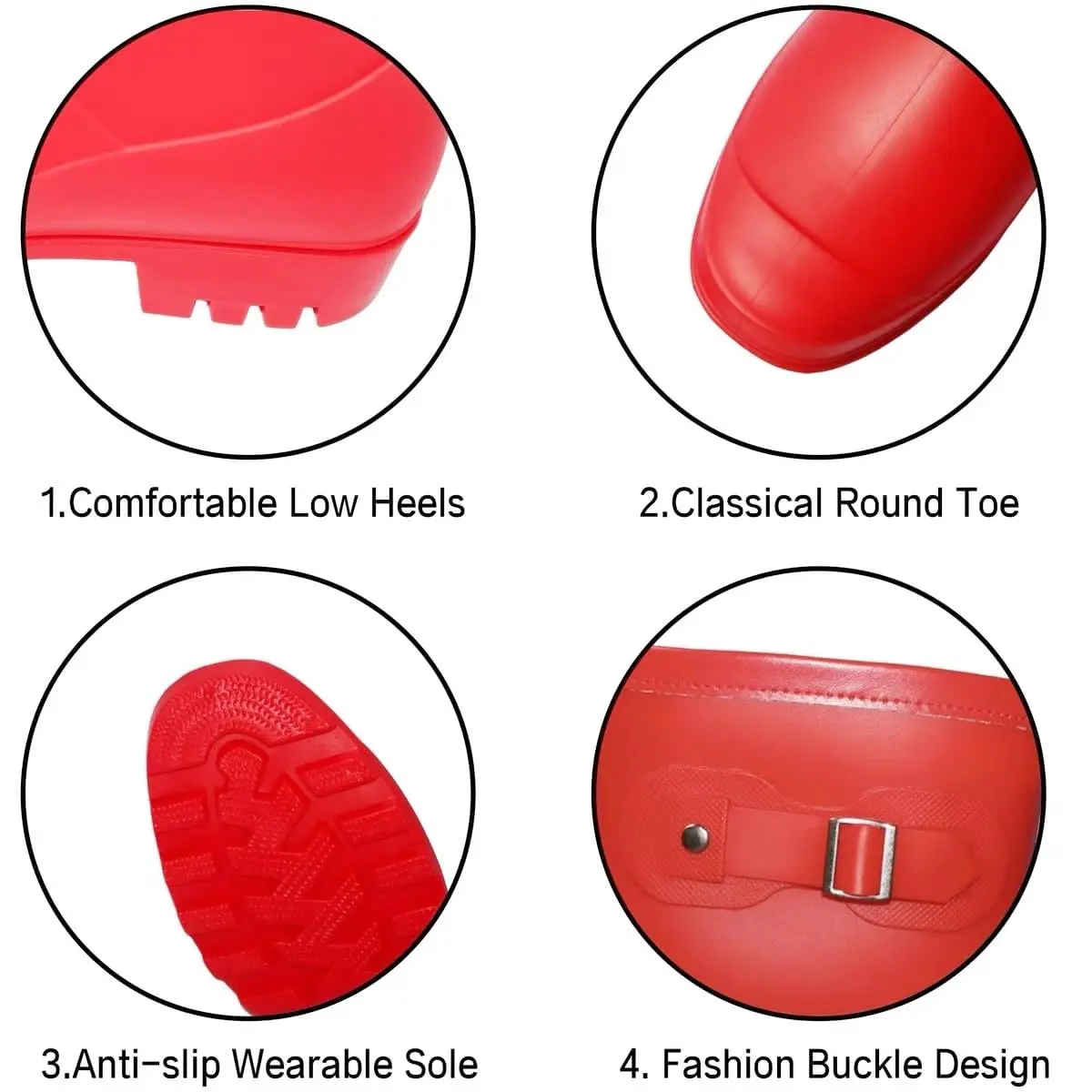 Fubotao Women's Mid Calf Rain Boots Red | Waterproof Fashion Garden Shoes with Buckle & Comfortable Insole - view 6