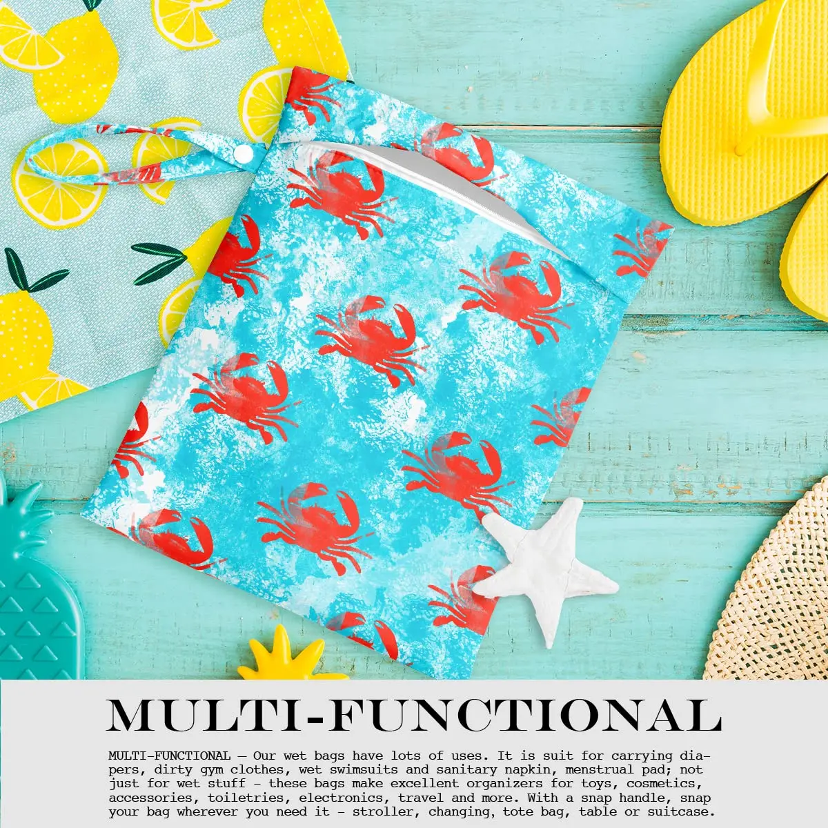 zcyxuuw Wet Dry Bag with Zipper Handle for Swimsuit, Travel, Beach, Pool, Diapers, Gym Clothes, Makeup Bag, Waterproof Reusable Ocean Decor Starfish Pattern (26 x 32 CM) - view 4