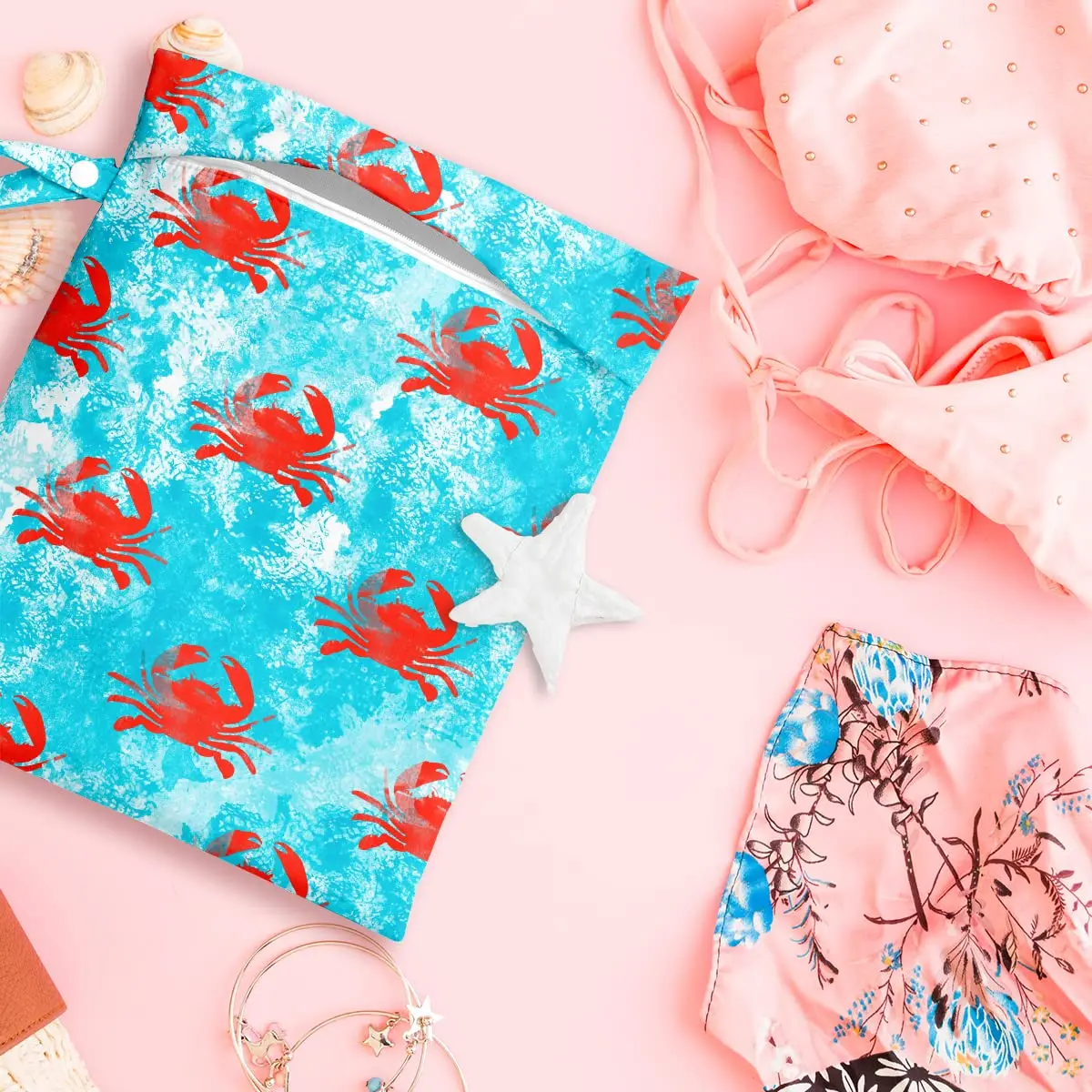 zcyxuuw Wet Dry Bag with Zipper Handle for Swimsuit, Travel, Beach, Pool, Diapers, Gym Clothes, Makeup Bag, Waterproof Reusable Ocean Decor Starfish Pattern (26 x 32 CM) - view 5