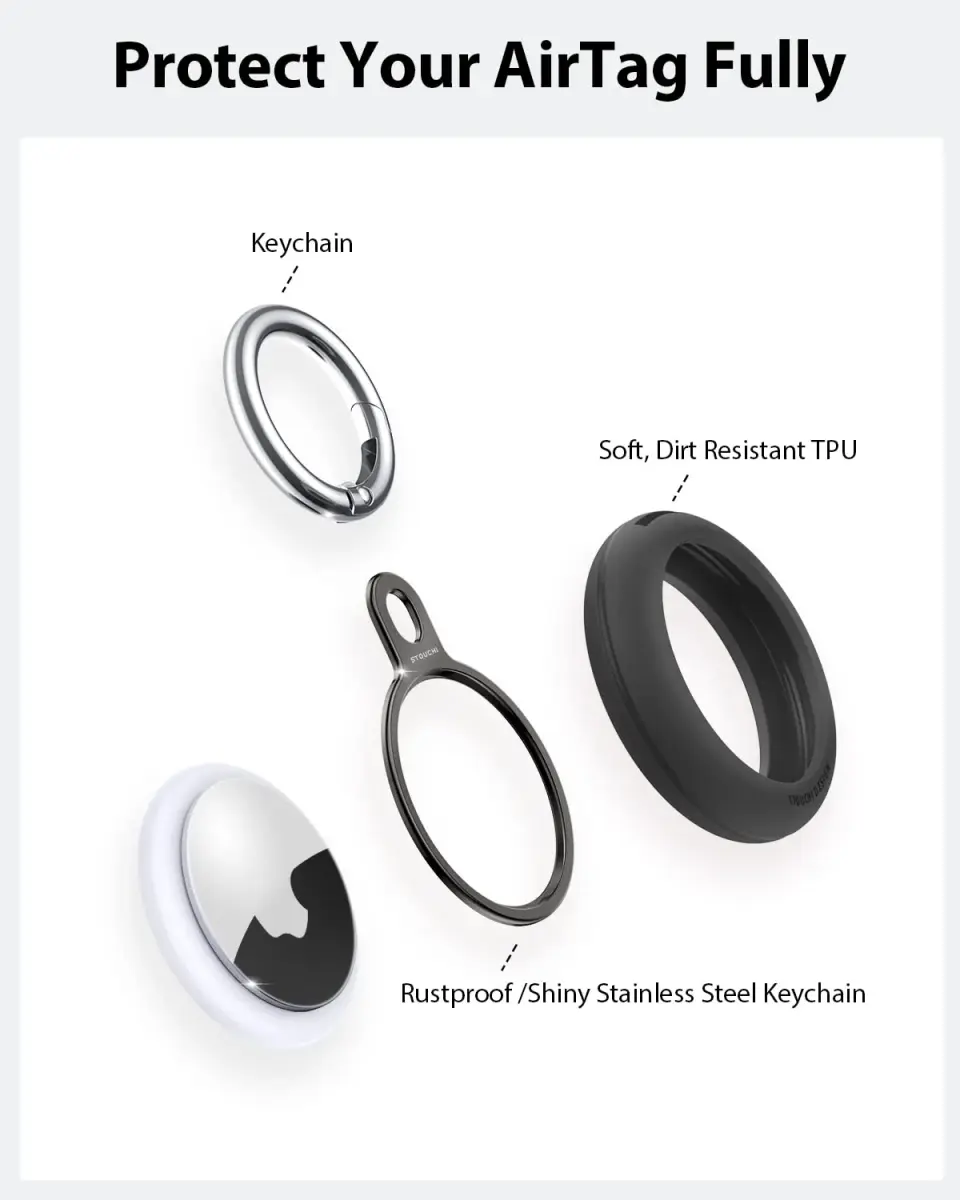 Stouchi Airtag Holder Keychain with TPU Case & Stainless Steel Ring 2-Pack | Rust Resistant - view 3