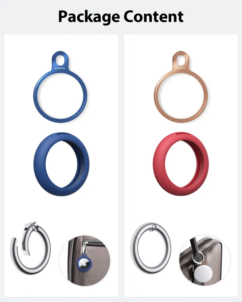 Stouchi Air Tag Key Ring Holder with TPU Case & Keychain - Blue/Red (2-Pack) - view 4