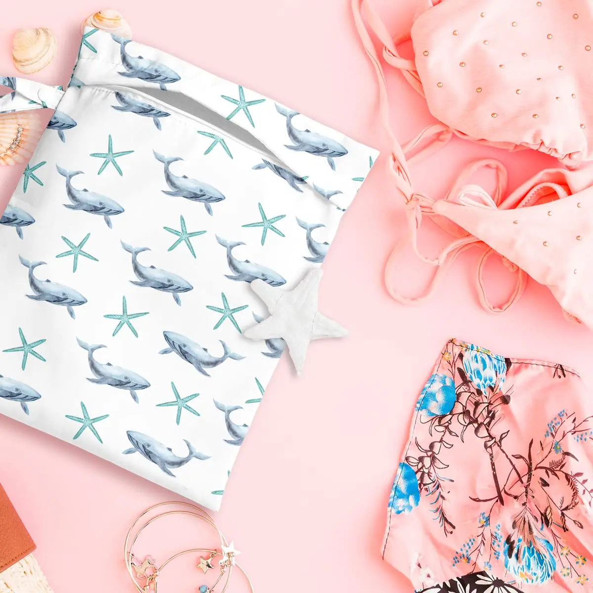 zcyxuuw Wet Dry Bag with Zipper Handle, 26 x 32 CM Waterproof Pouch for Swimsuit, Diapers, Gym Clothes, Makeup, Travel | Ocean Decor Starfish - view 5
