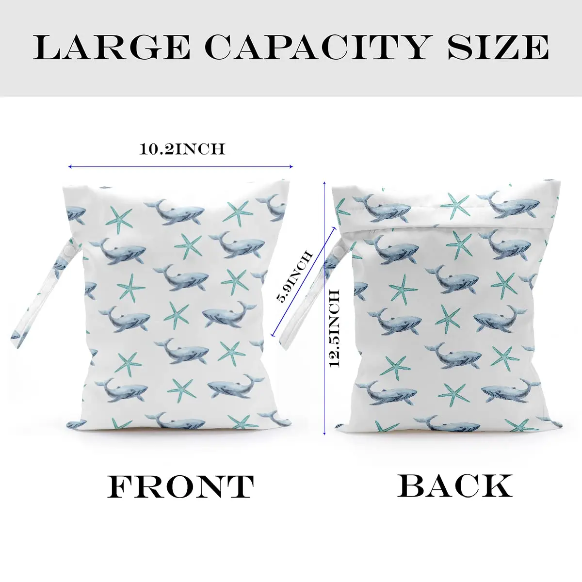 zcyxuuw Wet Dry Bag with Zipper Handle, 26 x 32 CM Waterproof Pouch for Swimsuit, Diapers, Gym Clothes, Makeup, Travel | Ocean Decor Starfish - view 2