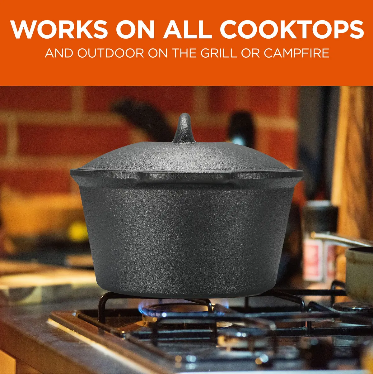 Commercial CHEF 2-Qt. Cast Iron Saucepan with Lid | Pre-Seasoned, Oven & Induction Safe - view 5