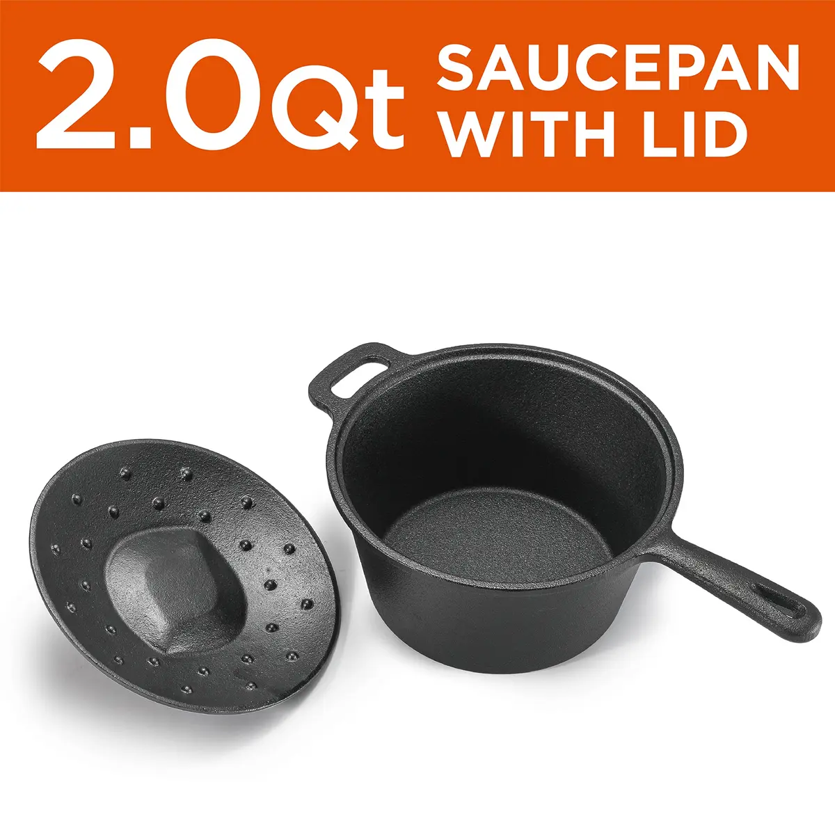 Commercial CHEF 2-Qt. Cast Iron Saucepan with Lid | Pre-Seasoned, Oven & Induction Safe - view 3