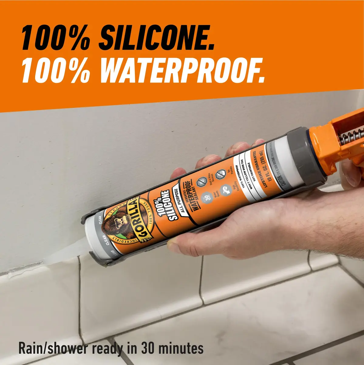 Gorilla 100% Silicone Waterproof Caulk Clear 20 fl oz (591 ml) | Fast Curing Sealant for Showers, Sinks, Windows - view 5
