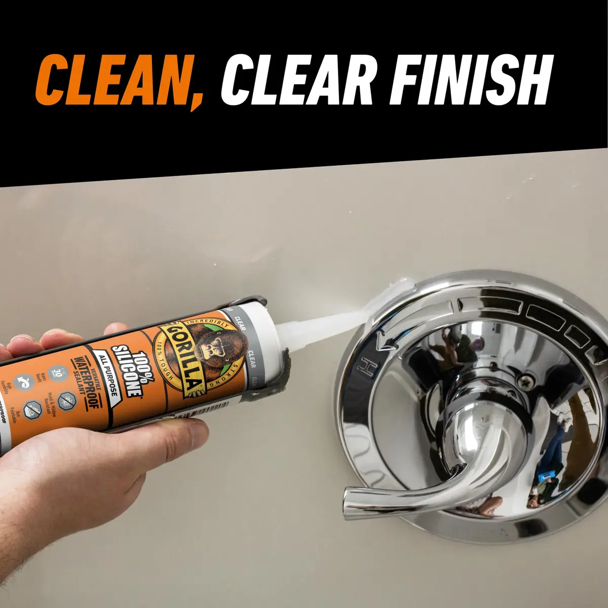 Gorilla 100% Silicone Waterproof Caulk Clear 20 fl oz (591 ml) | Fast Curing Sealant for Showers, Sinks, Windows - view 6