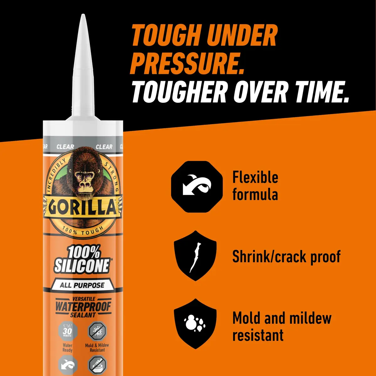 Gorilla 100% Silicone Waterproof Caulk Clear 20 fl oz (591 ml) | Fast Curing Sealant for Showers, Sinks, Windows - view 7