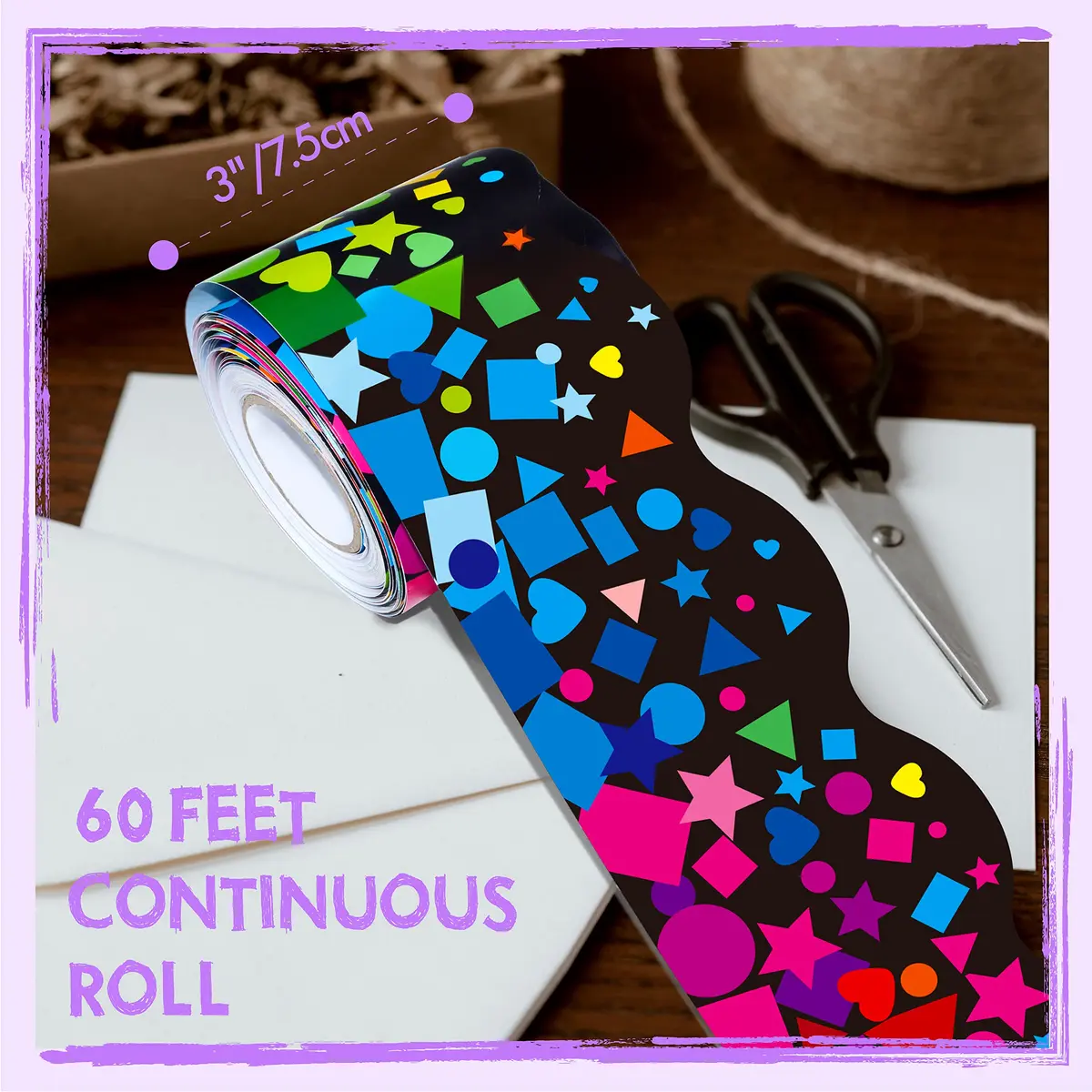 ERKE 60 Feet Bulletin Board Borders | Self Adhesive Confetti Rolled Border for Classroom & Office Walls - view 2