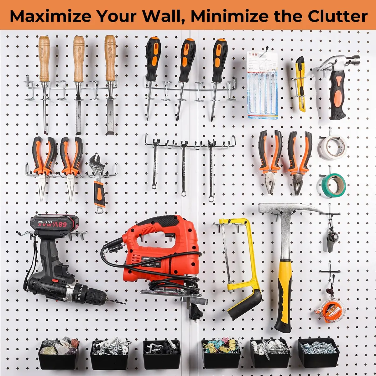 INCLY 278-Piece Pegboard Accessories Organizer Kit with Bins and Hooks | 10.7" L x 9" W x 4.3" H - view 2