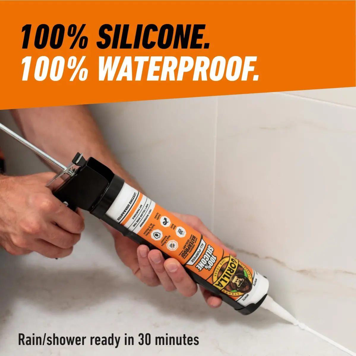 Gorilla 100% Silicone Sealant Caulk White 10 oz (296 ml) Cartridge, 2-Pack | Waterproof, Mold & Mildew Resistant Seal - view 5