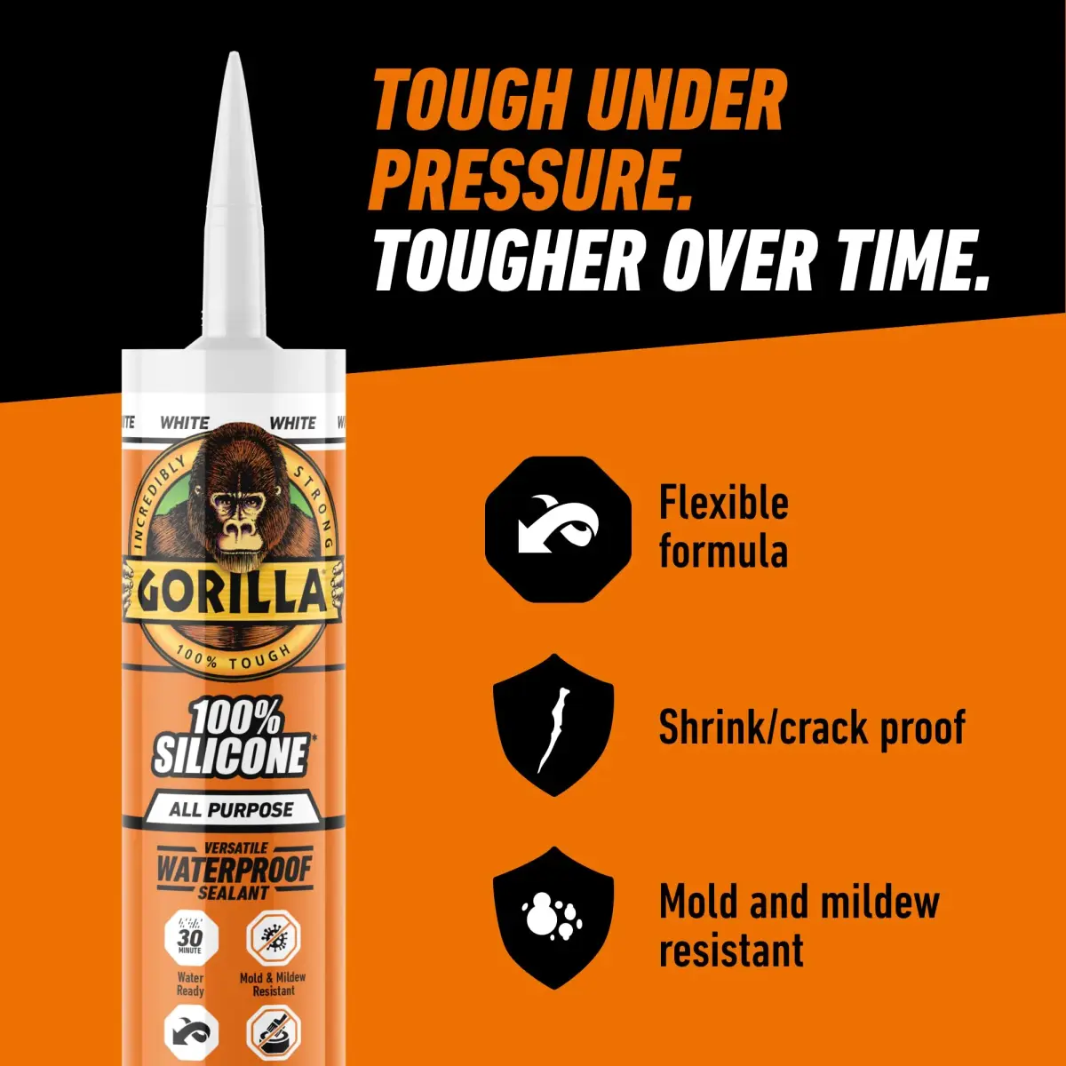 Gorilla 100% Silicone Sealant Caulk White 10 oz (296 ml) Cartridge, 2-Pack | Waterproof, Mold & Mildew Resistant Seal - view 7