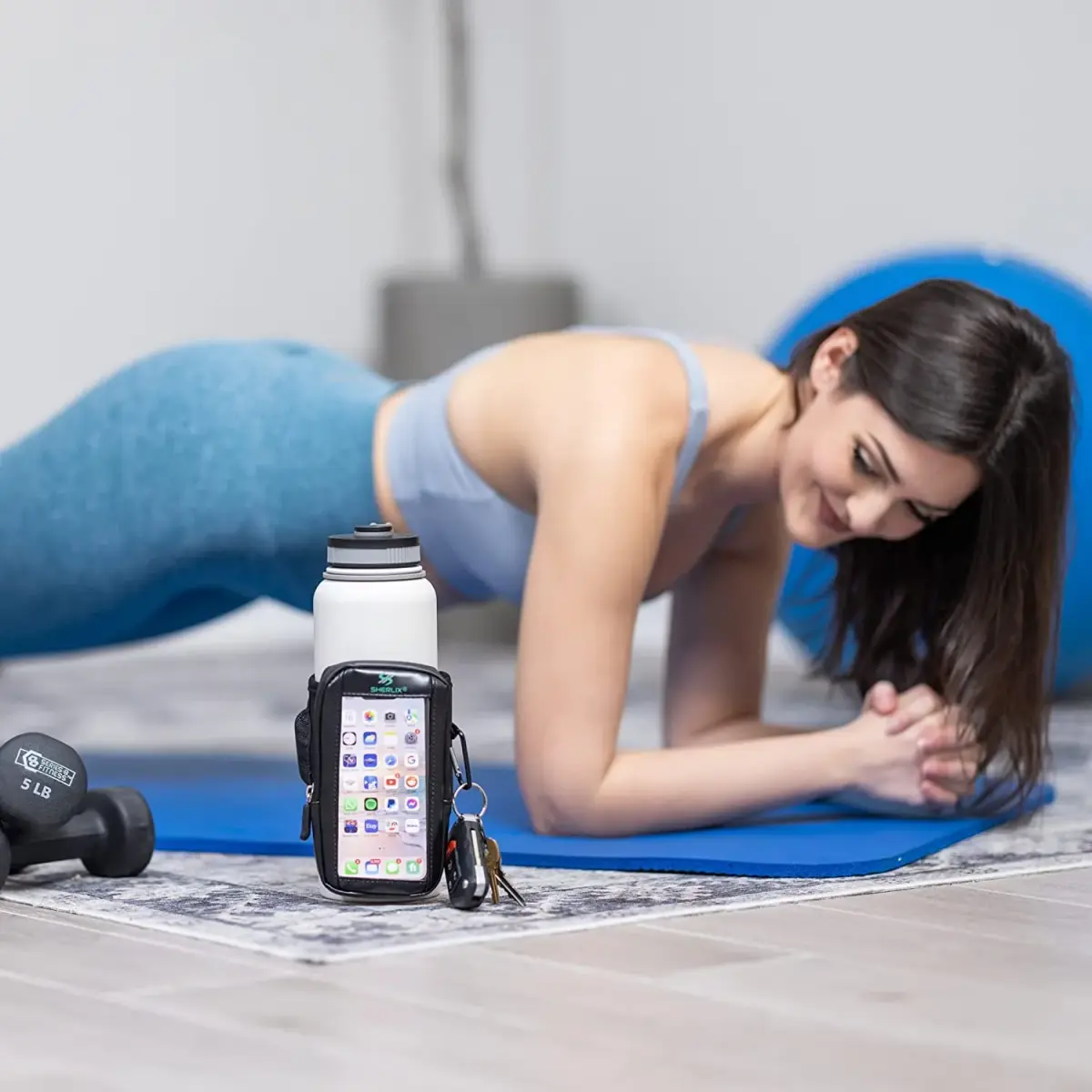 SHERLIX Water Bottle Pouch with Touchscreen Pocket & Carabiner - Black, 18-40 oz | Patented Design for Gym & Travel - view 3
