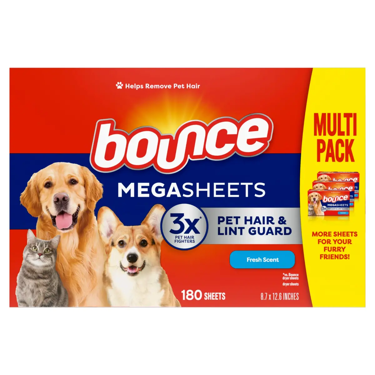 Bounce Pet Hair and Lint Guard Mega Dryer Sheets, 180 Count | Tackles 3X Pet Hair vs. Standard Bounce Sheets - view 7