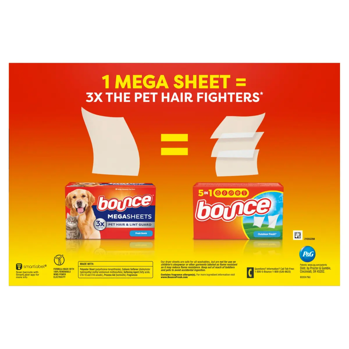 Bounce Pet Hair and Lint Guard Mega Dryer Sheets, 180 Count | Tackles 3X Pet Hair vs. Standard Bounce Sheets - view 8