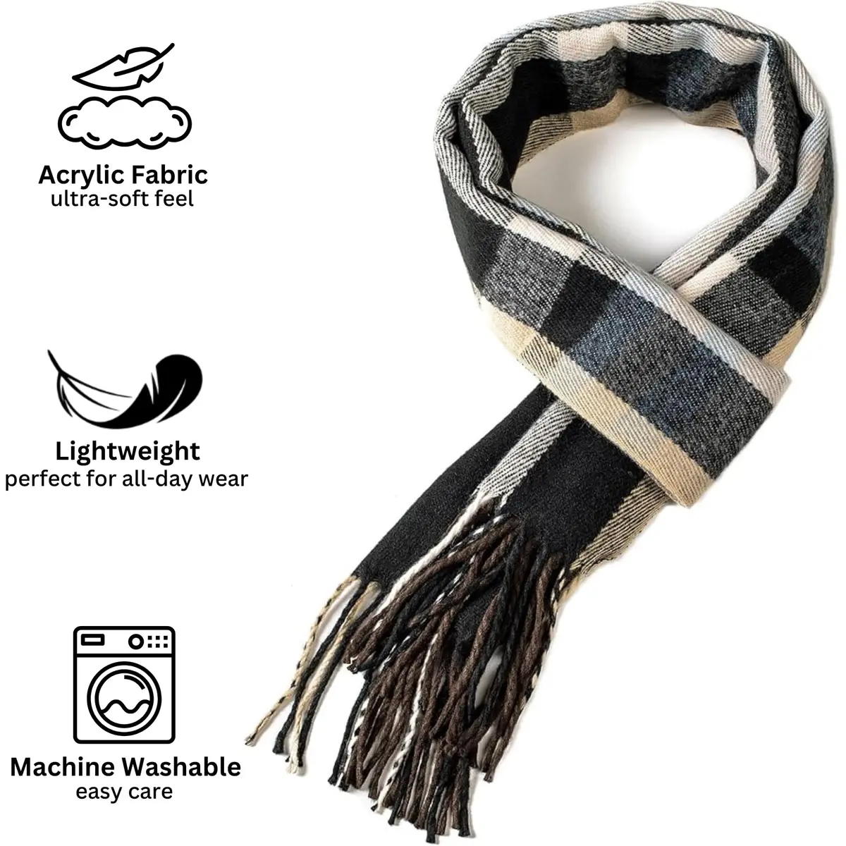 Alpine Swiss Mens Plaid Scarf 80in x 12in | Luxuriously Soft Winter Shawl - view 3