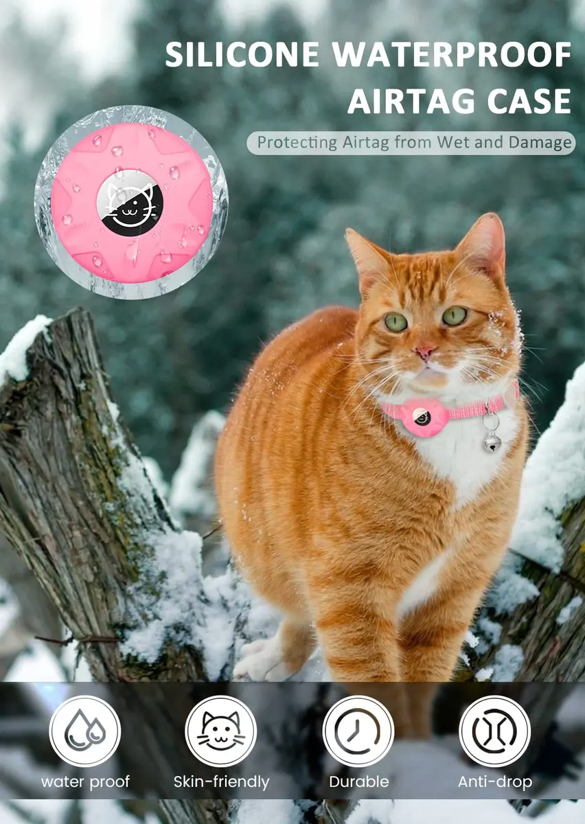 Hoeraonr AirTag Cat Collar with Reflective Strips & Breakaway Safety Buckle, Adjustable Nylon, Pink | Night Visibility & Sound Bell - view 5