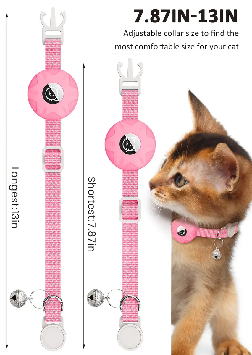 Hoeraonr AirTag Cat Collar with Reflective Strips & Breakaway Safety Buckle, Adjustable Nylon, Pink | Night Visibility & Sound Bell - view 2