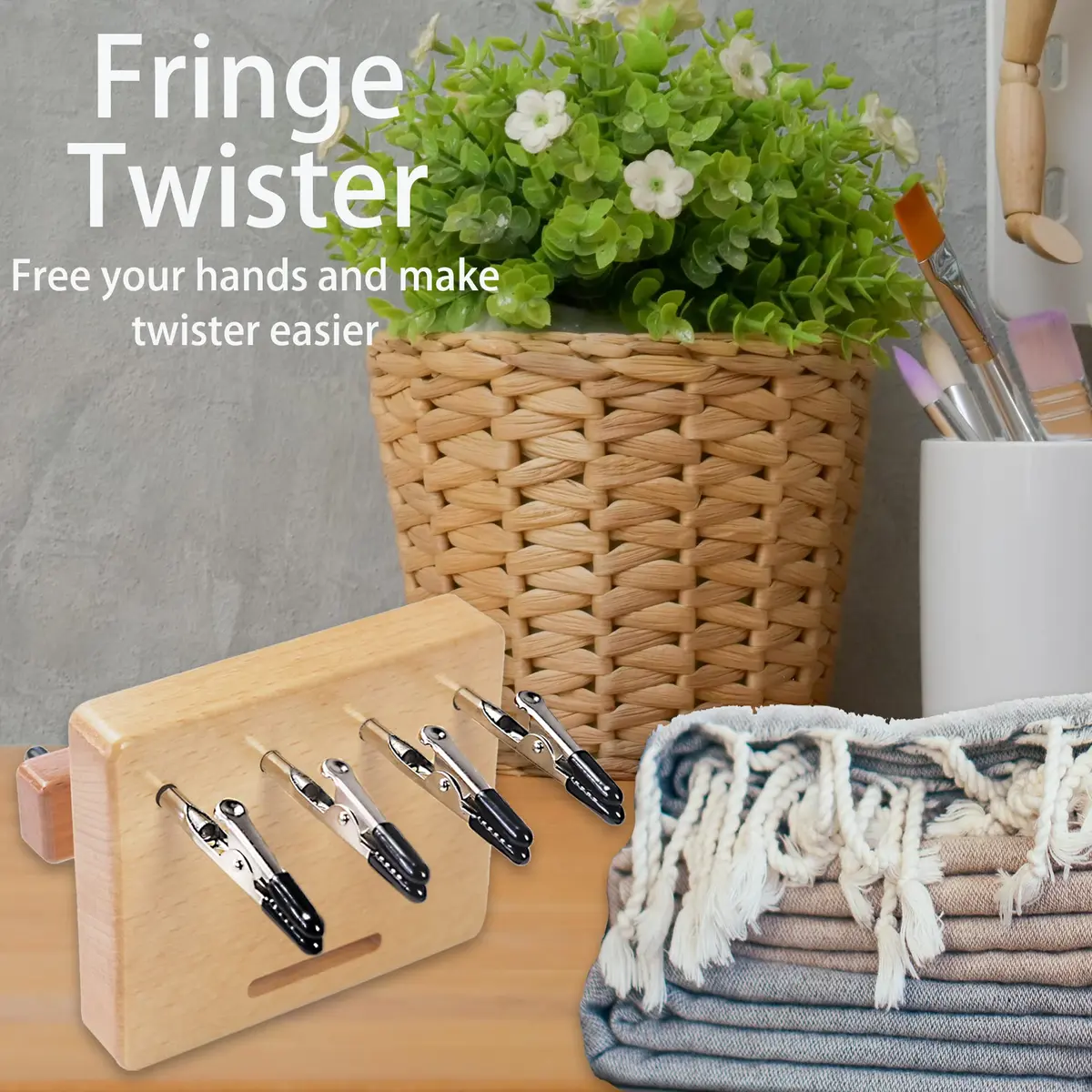 DAFENCHI Fringe Twister for Quickly Twisting | 4 Clips Wood Cord Maker Tool, Yarn Fringe Twister for Weaving, Tassel/Rope Making Machine - view 5