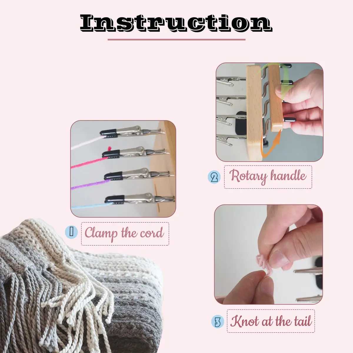 DAFENCHI Fringe Twister for Quickly Twisting | 4 Clips Wood Cord Maker Tool, Yarn Fringe Twister for Weaving, Tassel/Rope Making Machine - view 2