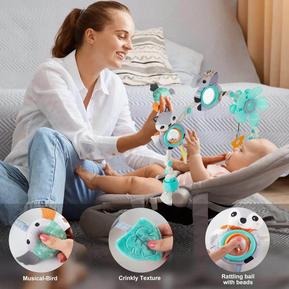 Lynncare Adjustable Arch Bassinet Toys for Infant & Toddlers | Safe BPA-Free & Musical for Sensory Development - view 3