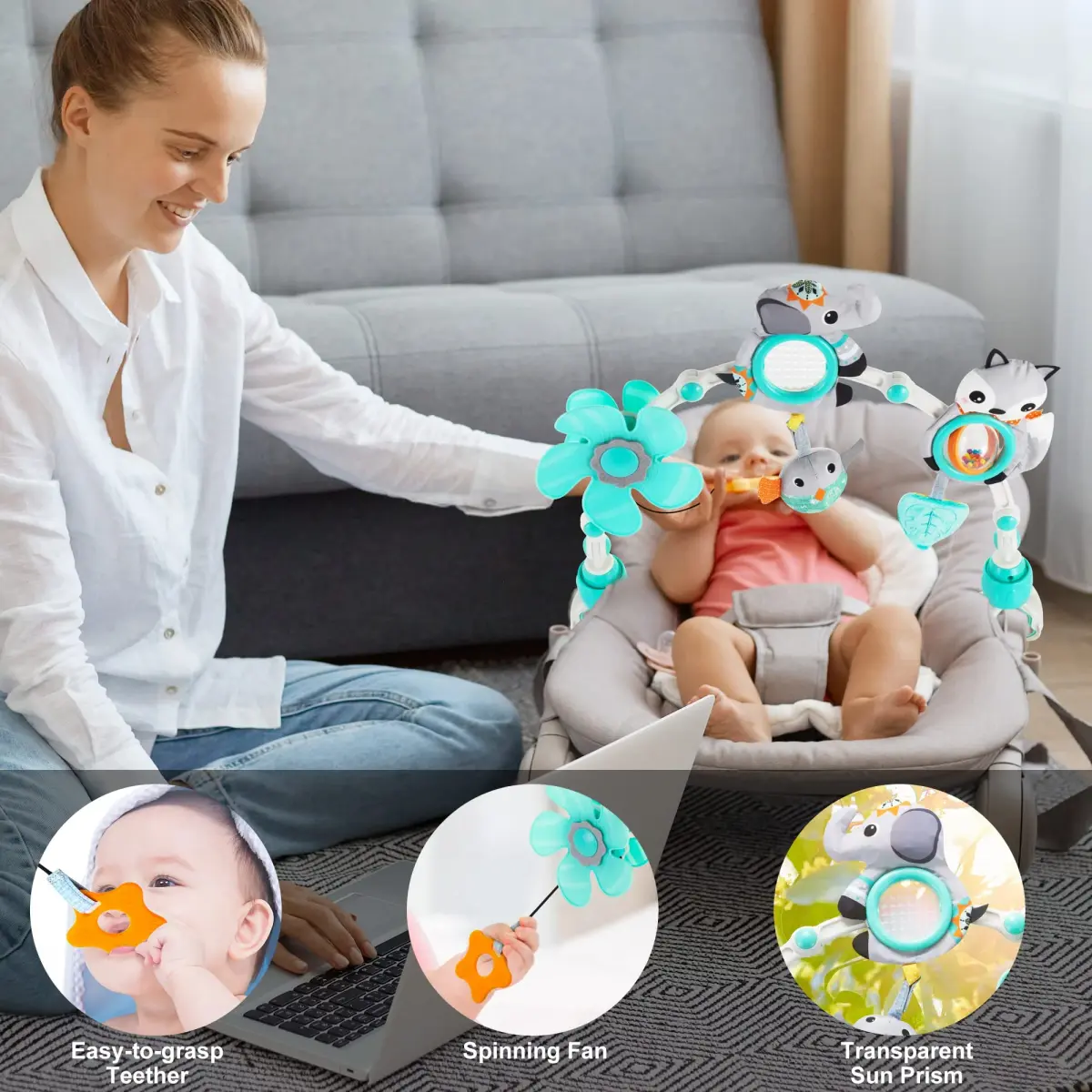 Lynncare Adjustable Arch Bassinet Toys for Infant & Toddlers | Safe BPA-Free & Musical for Sensory Development - view 4