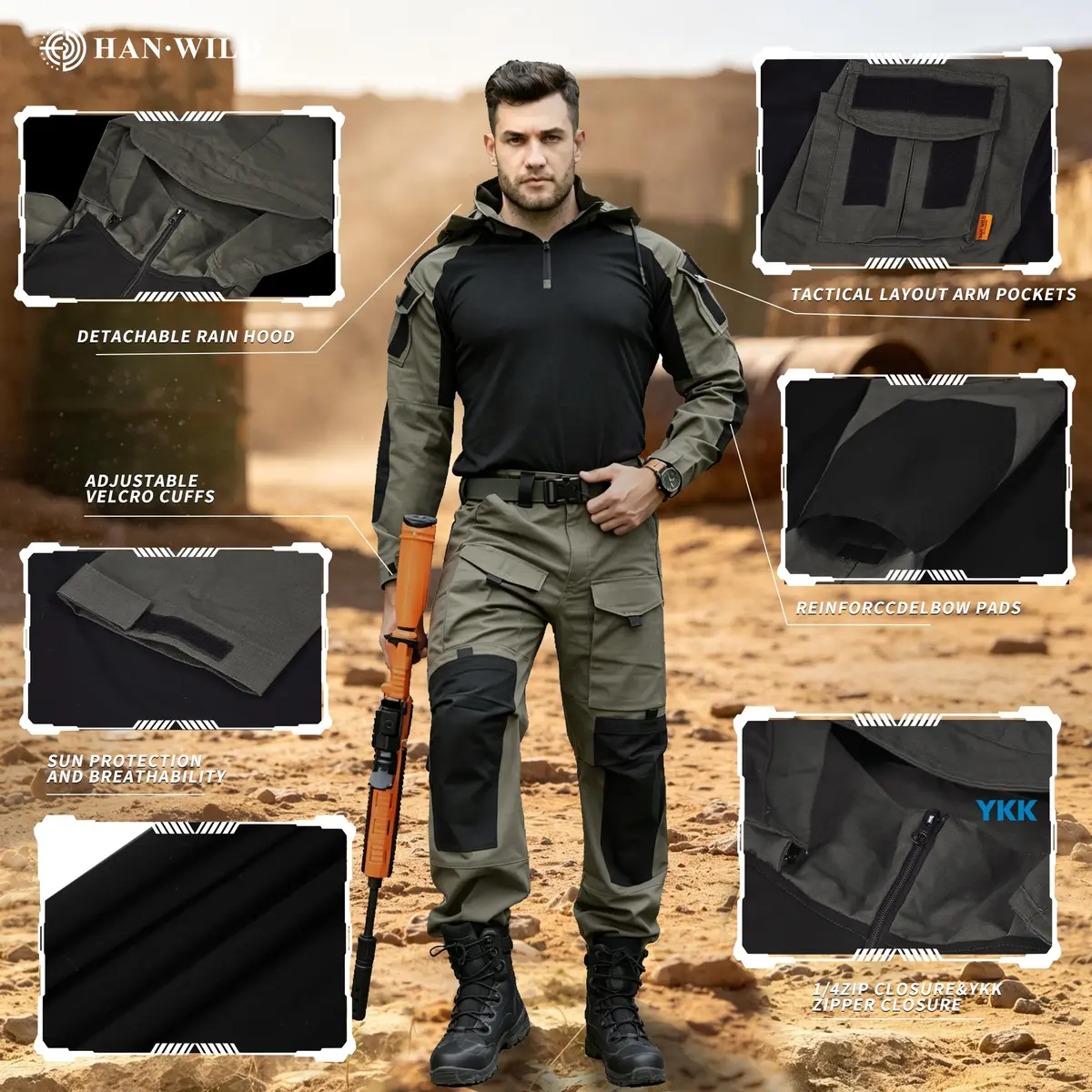 HAN·WILD Men's Tactical Combat Shirt, Breathable Tactical Shirt, Combat Top | UPF50 Sun Protection, Military-Grade Comfort - view 5