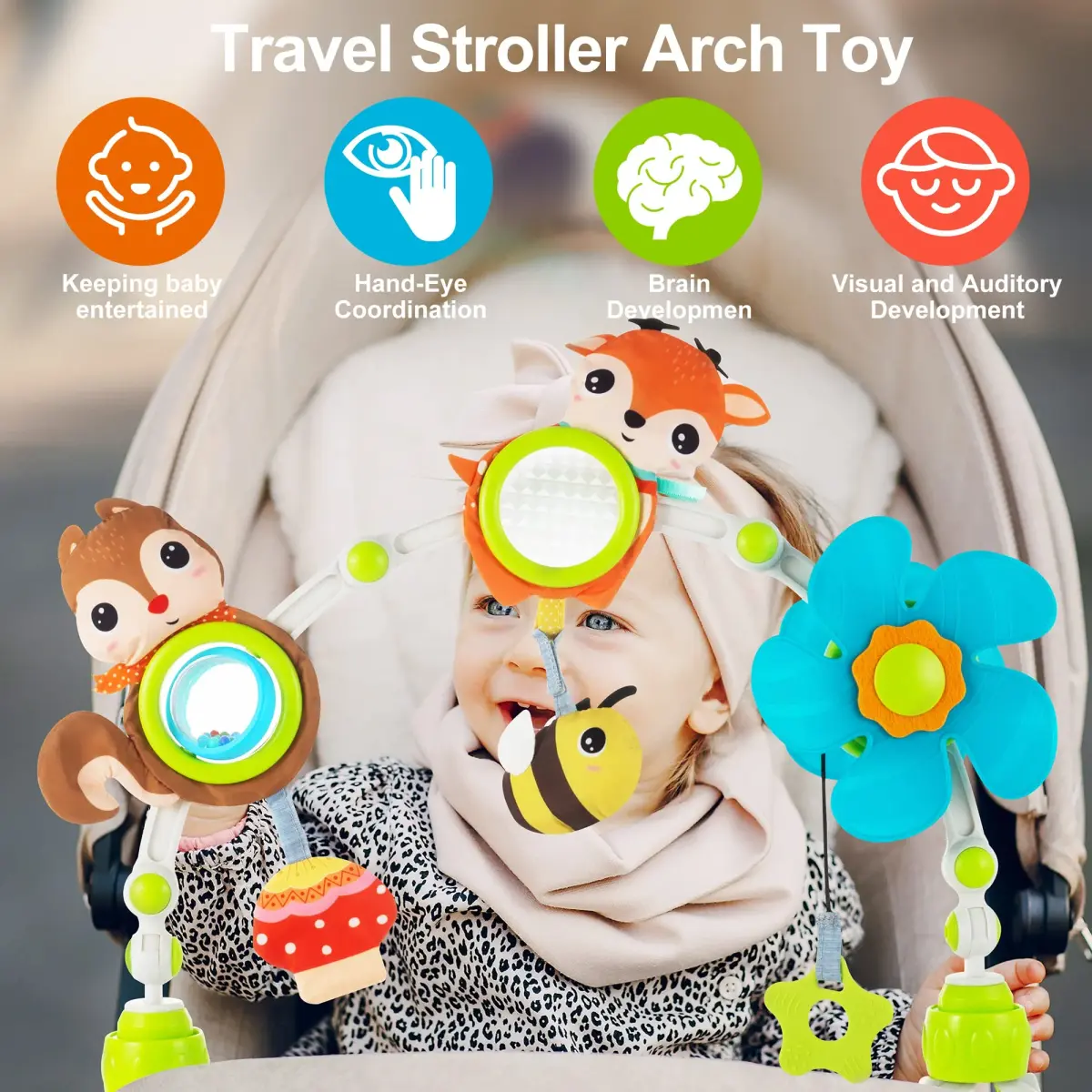 Lynncare Adjustable Arch Bassinet Toys for Infant & Baby | BPA-Free, Interactive Play for Motor Skills - view 2