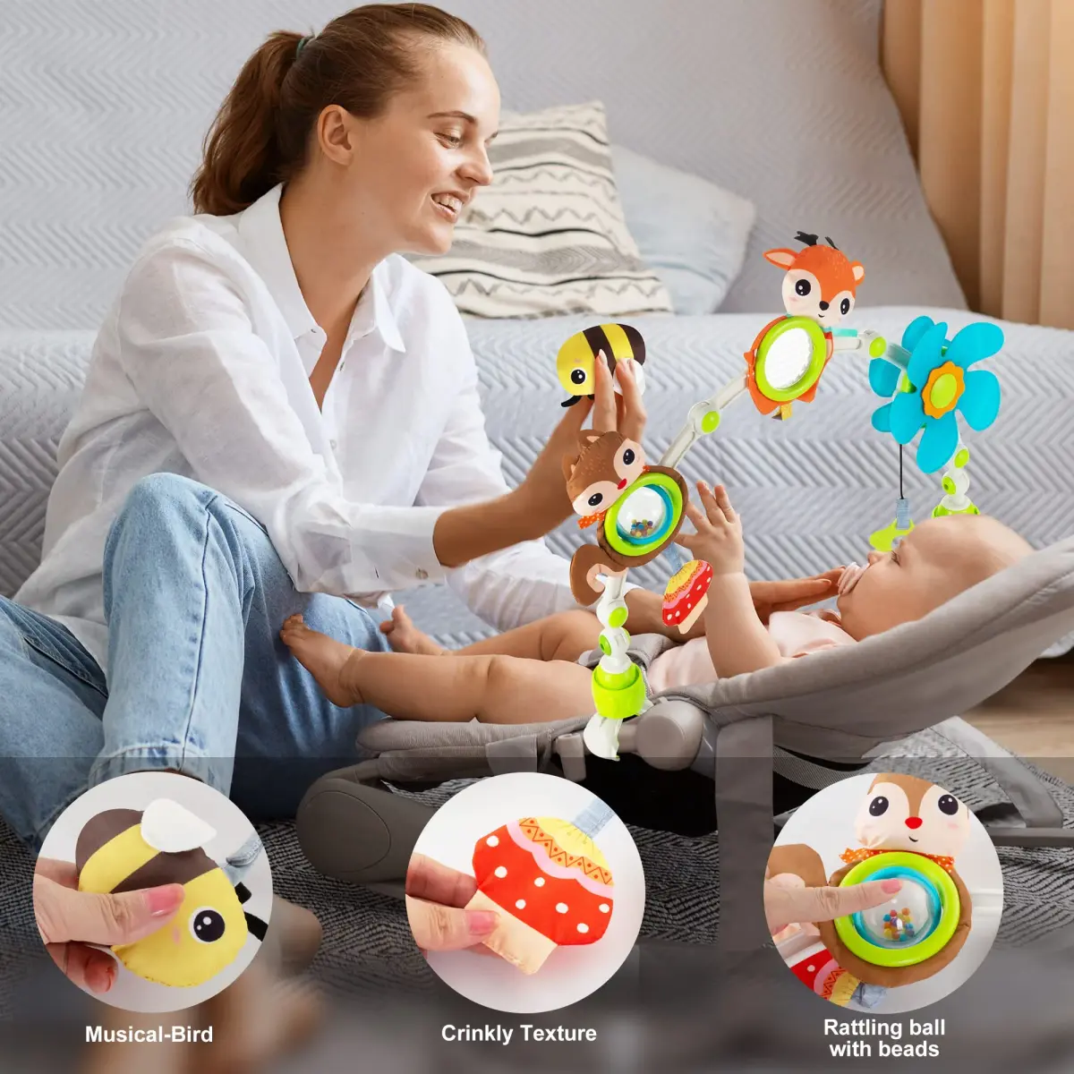 Lynncare Adjustable Arch Bassinet Toys for Infant & Baby | BPA-Free, Interactive Play for Motor Skills - view 3