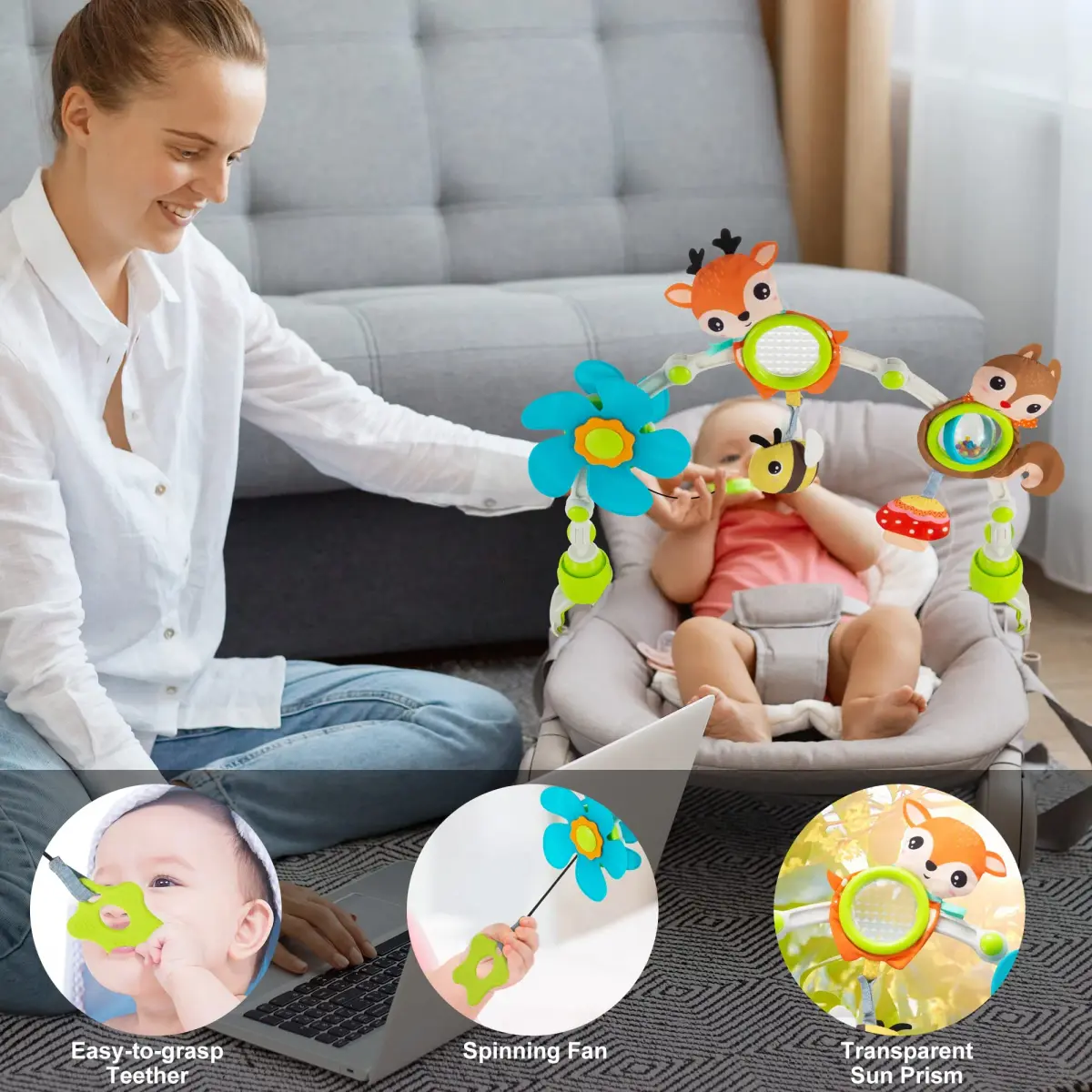 Lynncare Adjustable Arch Bassinet Toys for Infant & Baby | BPA-Free, Interactive Play for Motor Skills - view 4
