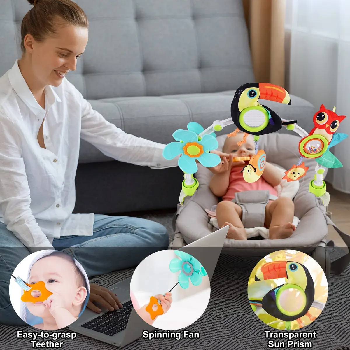 Lynncare Baby Arch Toy Adjustable Car Seat Toys Hanging Activity Toys | Stimulates Baby Senses & Motor Skills - view 4