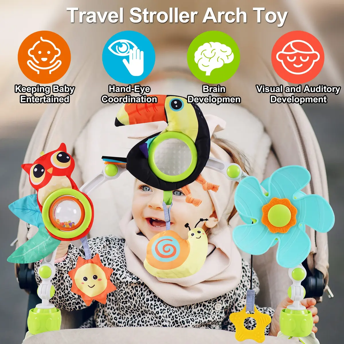 Lynncare Baby Arch Toy Adjustable Car Seat Toys Hanging Activity Toys | Stimulates Baby Senses & Motor Skills - view 2