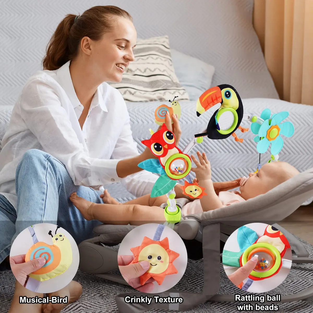 Lynncare Baby Arch Toy Adjustable Car Seat Toys Hanging Activity Toys | Stimulates Baby Senses & Motor Skills - view 3