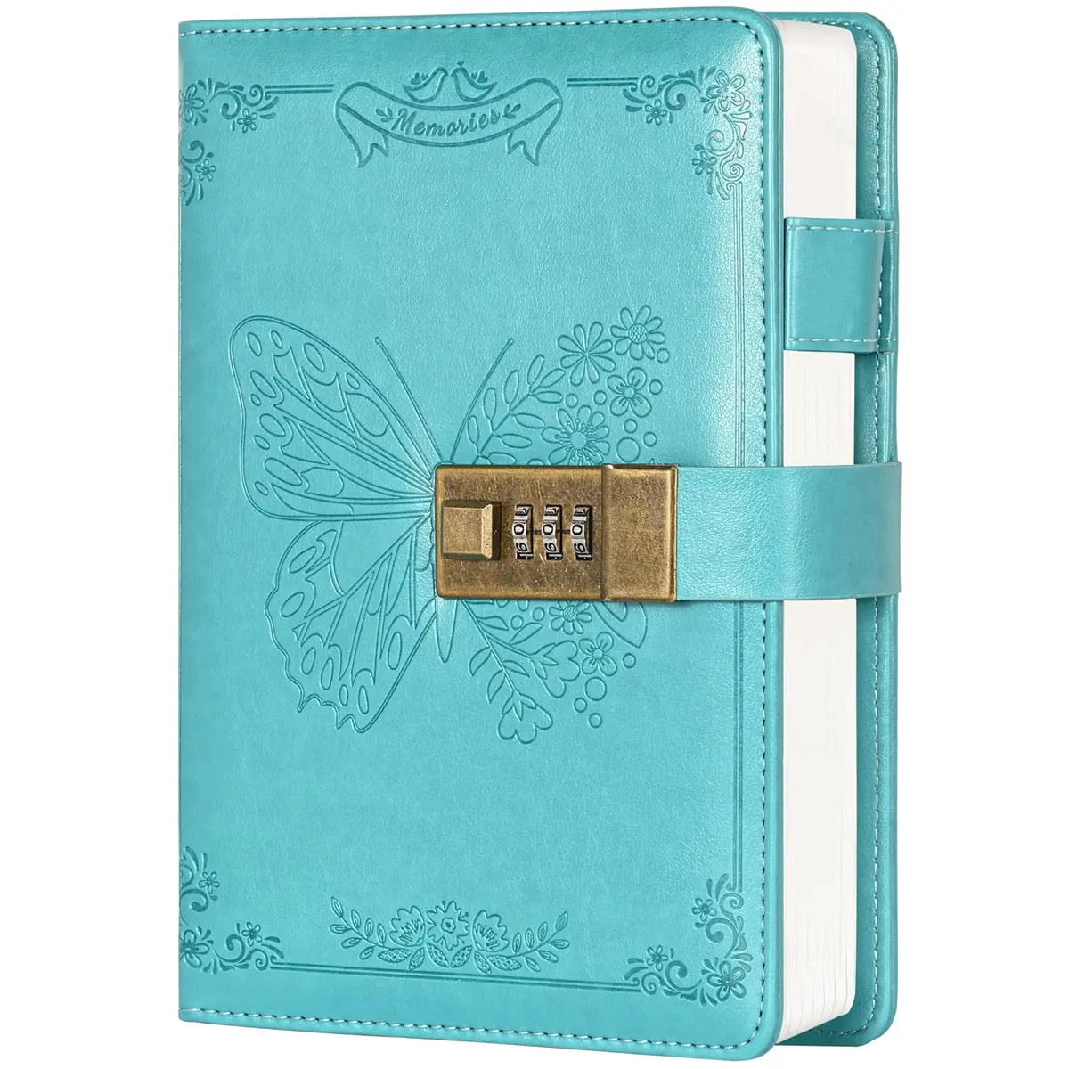 Billtigif Diary with Lock, Leather Locking Journal for Women, Butterfly, A5 | Vintage Personal Organizer with Secret Password Lock - main product image