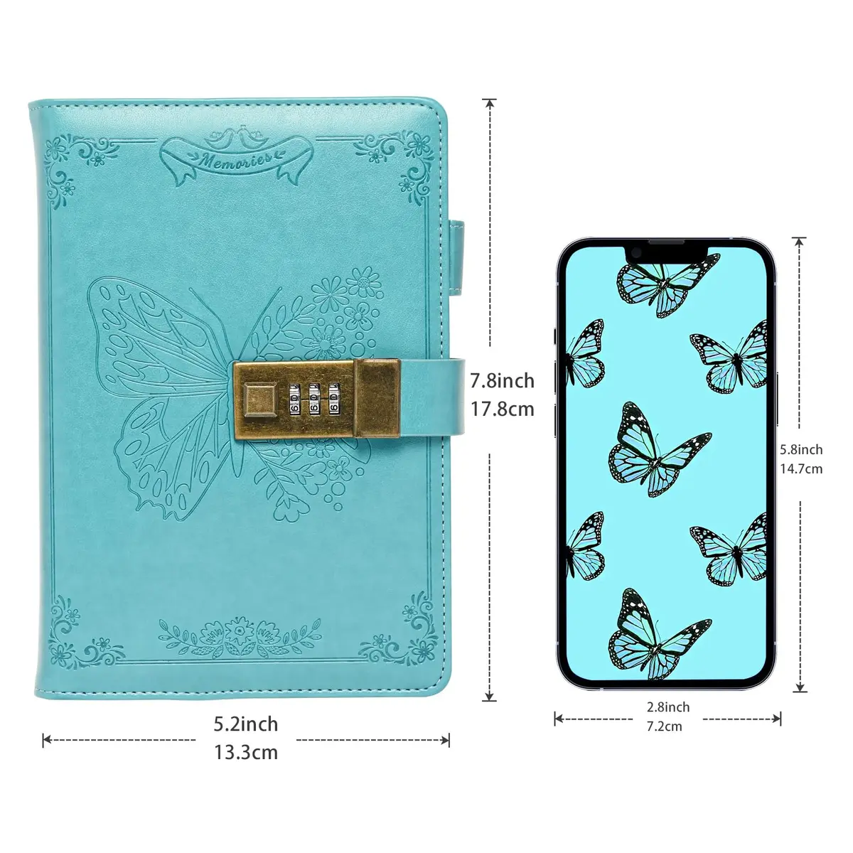 Billtigif Diary with Lock, Leather Locking Journal for Women, Butterfly, A5 | Vintage Personal Organizer with Secret Password Lock - view 2