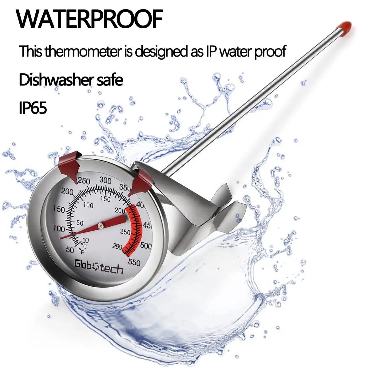 GLOBOTECH 2" Dial Deep Fry Thermometer 550°F (290°C) | 12" Long Stem Stainless Steel Cooking Thermometer - view 3
