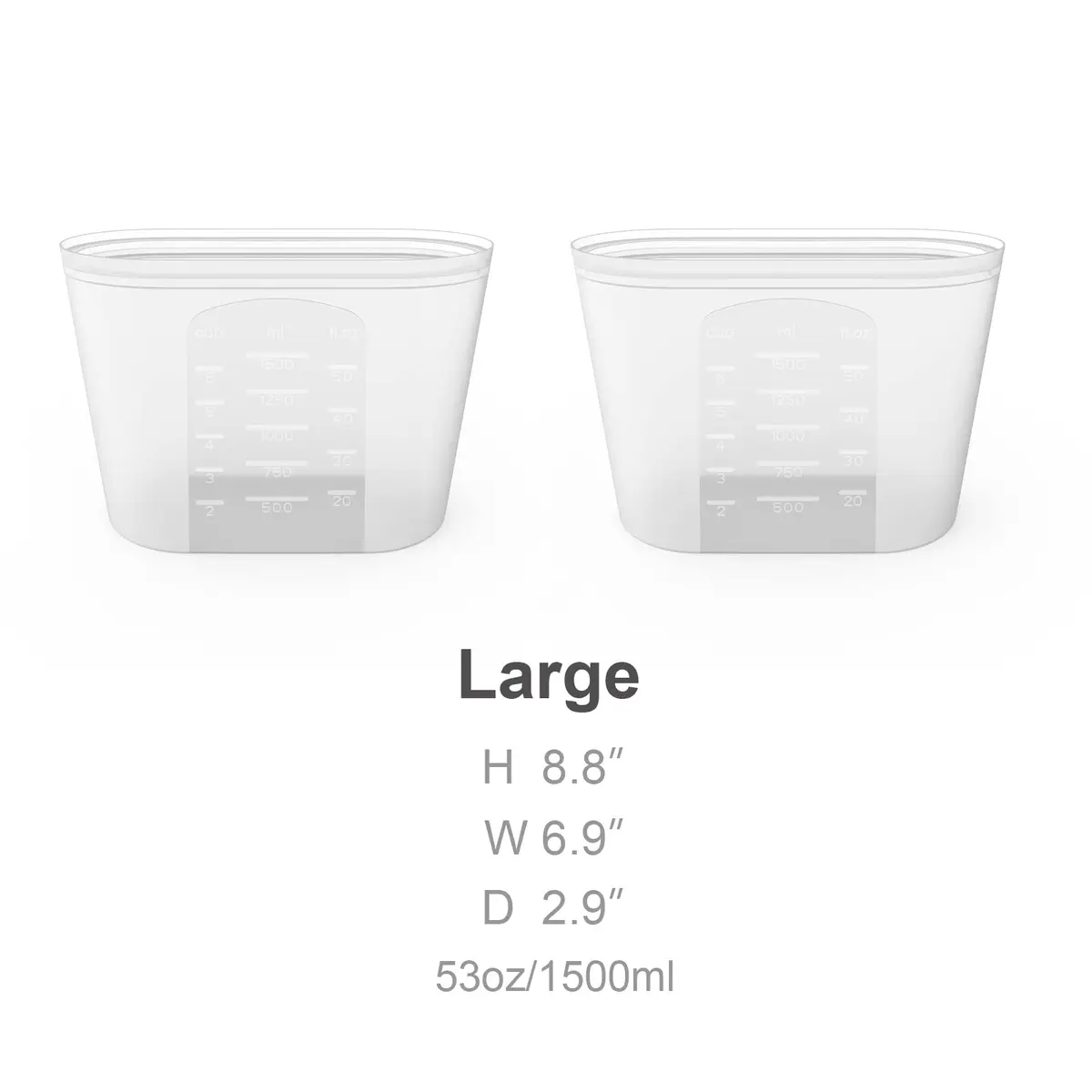 Winrock Reusable Silicone Food Storage Bags 1500ml (51oz) | Airtight, Stand-Up, Leak-Proof Zip Seal Containers (2-Pack) - view 2