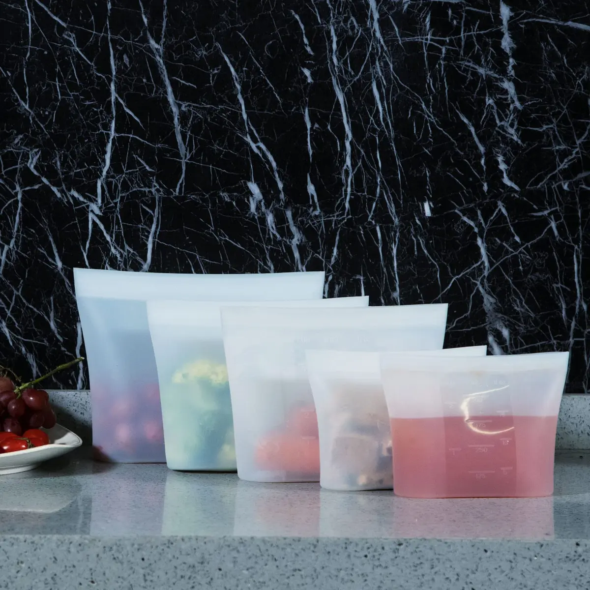 Winrock Reusable Silicone Food Storage Bags 1500ml (51oz) | Airtight, Stand-Up, Leak-Proof Zip Seal Containers (2-Pack) - view 3