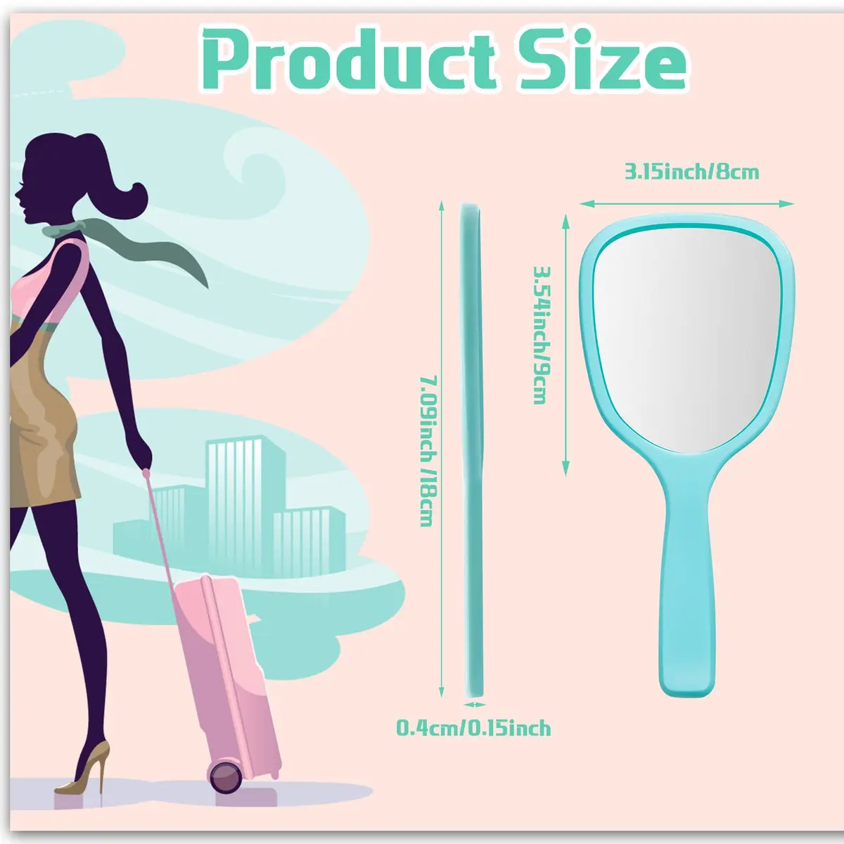Vinsot Handheld Mirror 7.09 x 3.15 in | Small, Portable Makeup & Grooming Tool - view 2