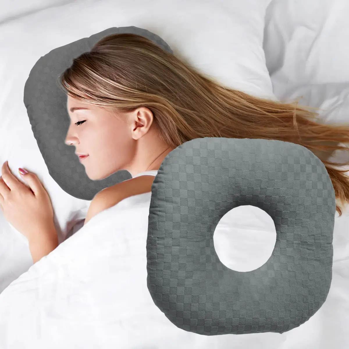 Wuronsa Dark Gray Ear Piercing Pillow with Hole - Adjustable Cotton for Side Sleepers - main product image