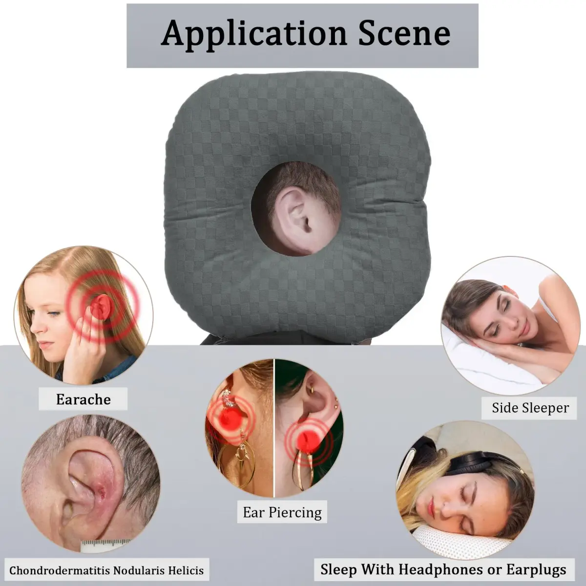 Wuronsa Dark Gray Ear Piercing Pillow with Hole - Adjustable Cotton for Side Sleepers - view 2