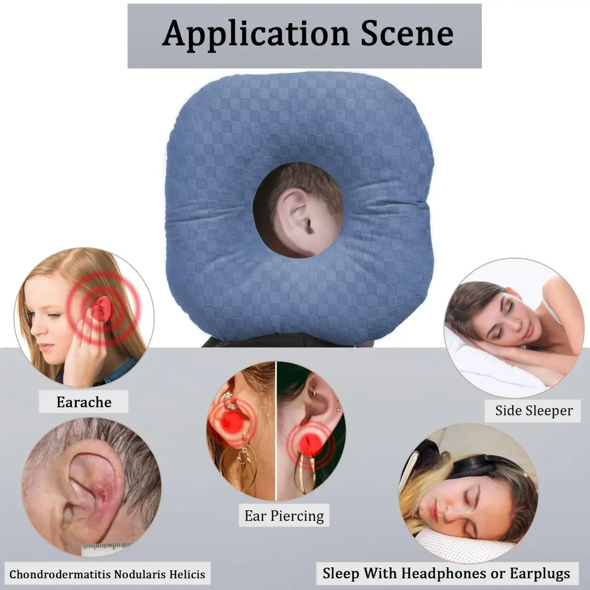Wuronsa Ear Piercing Pillow with Hole | 23 cm (9") Blue Solid - view 2
