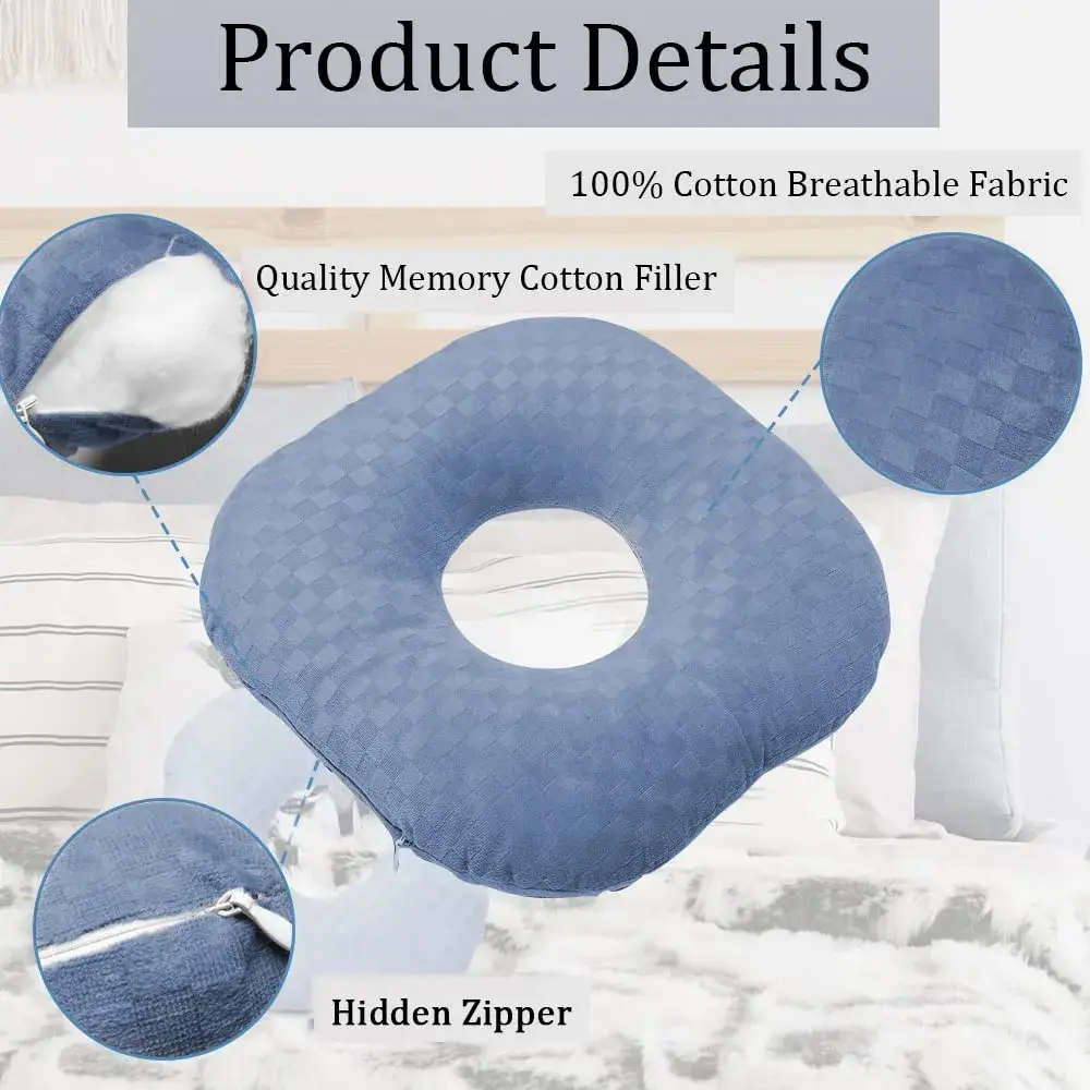 Wuronsa Ear Piercing Pillow with Hole | 23 cm (9") Blue Solid - view 3