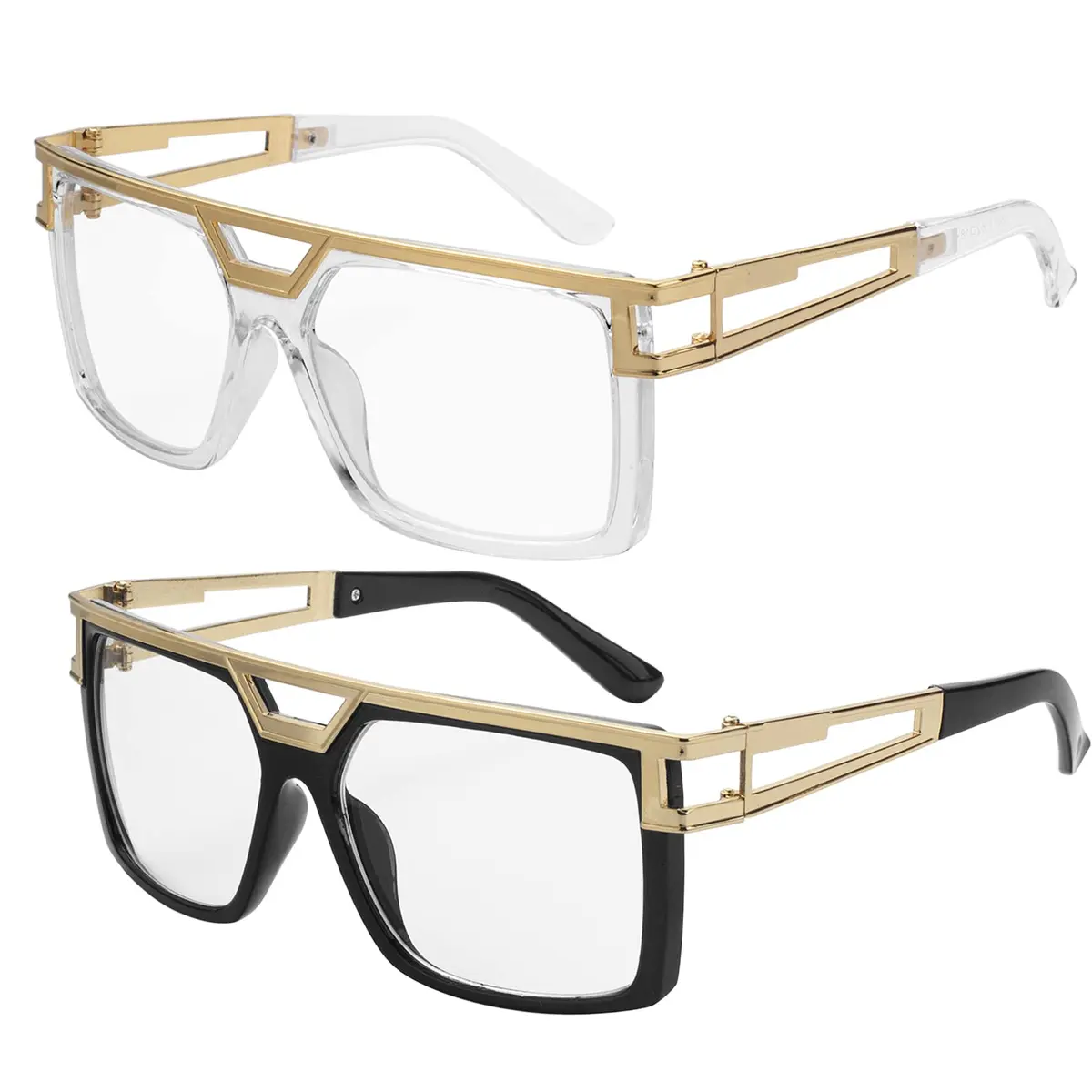 FACATH Women Hip Hop Sunglasses 80s 90s Oversized Square Gold Frame | Retro DJ Rapper Style - main product image