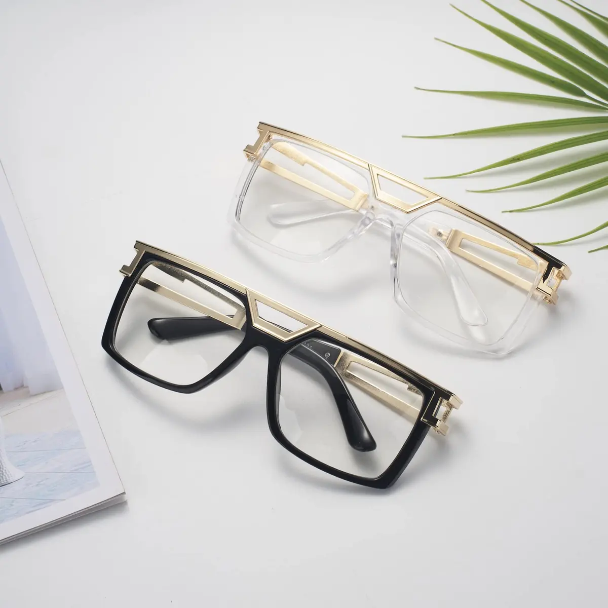 FACATH Women Hip Hop Sunglasses 80s 90s Oversized Square Gold Frame | Retro DJ Rapper Style - view 4