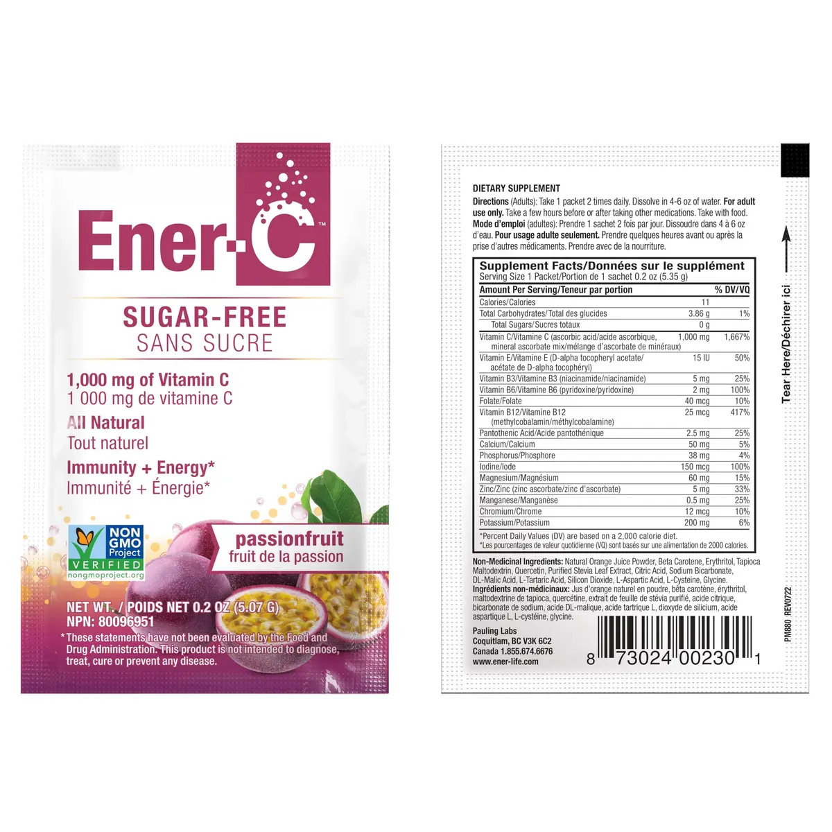 Ener-C Sugar Free Multivitamin Drink Mix - Passionfruit | No Sugar, 60 Count, All-Natural, Vegan, Gluten Free - view 9