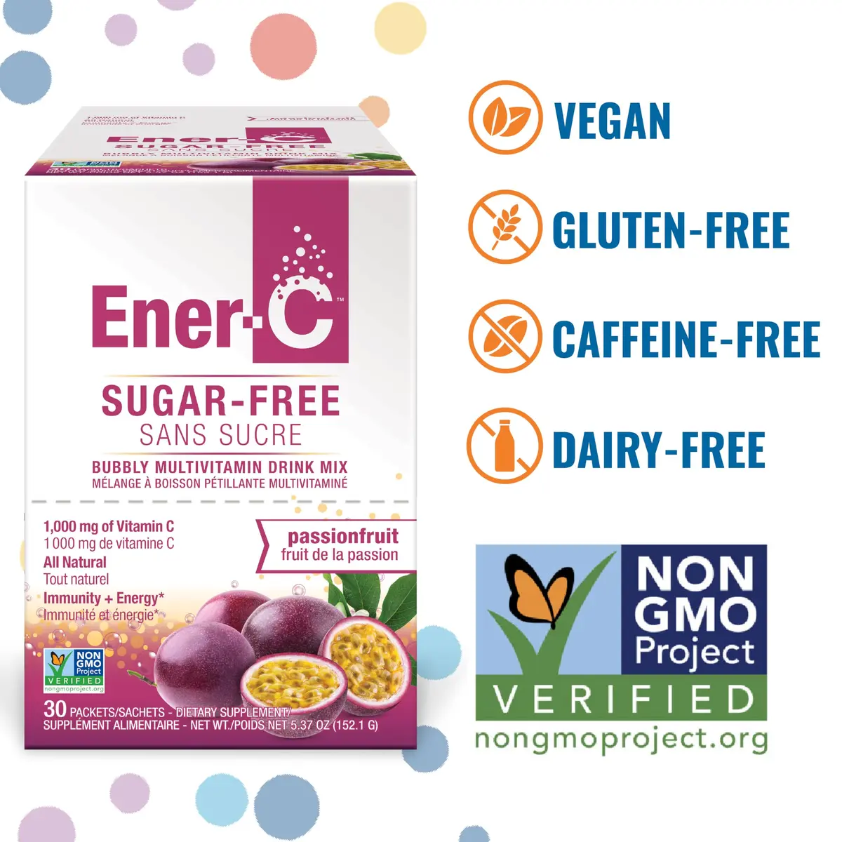Ener-C Sugar Free Multivitamin Drink Mix - Passionfruit | No Sugar, 60 Count, All-Natural, Vegan, Gluten Free - view 3